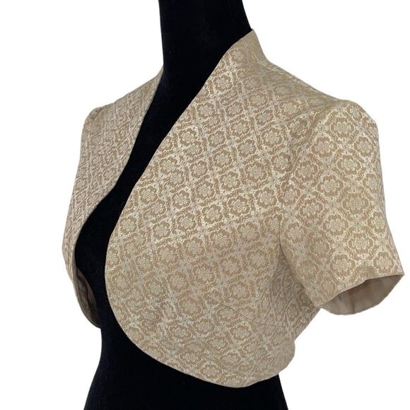 Express Design Studio Womens Open Front Irridescent Brocade Bolero Beige Size 6 - Picture 2 of 7